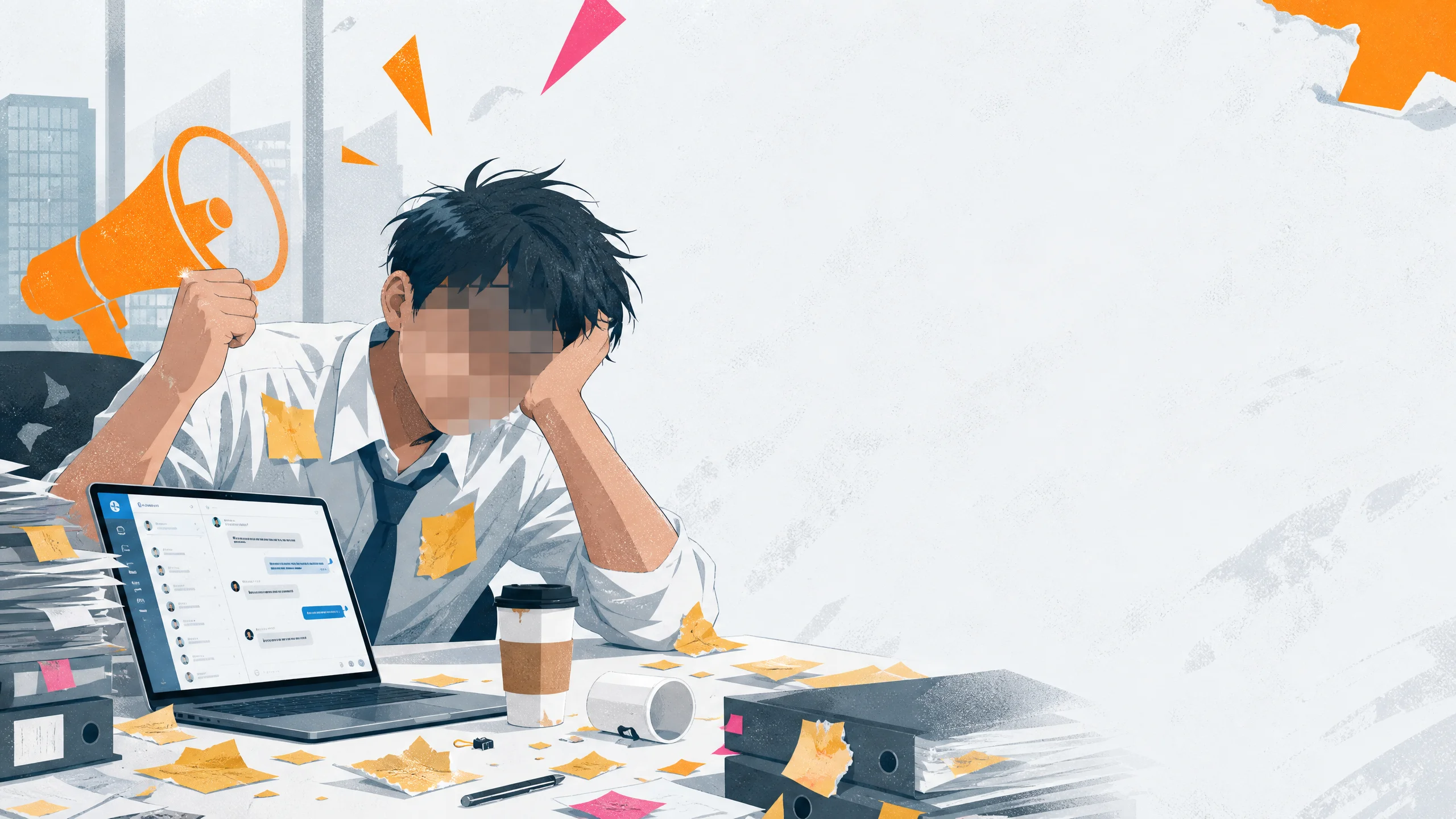 打工人在办公桌前工作的插画